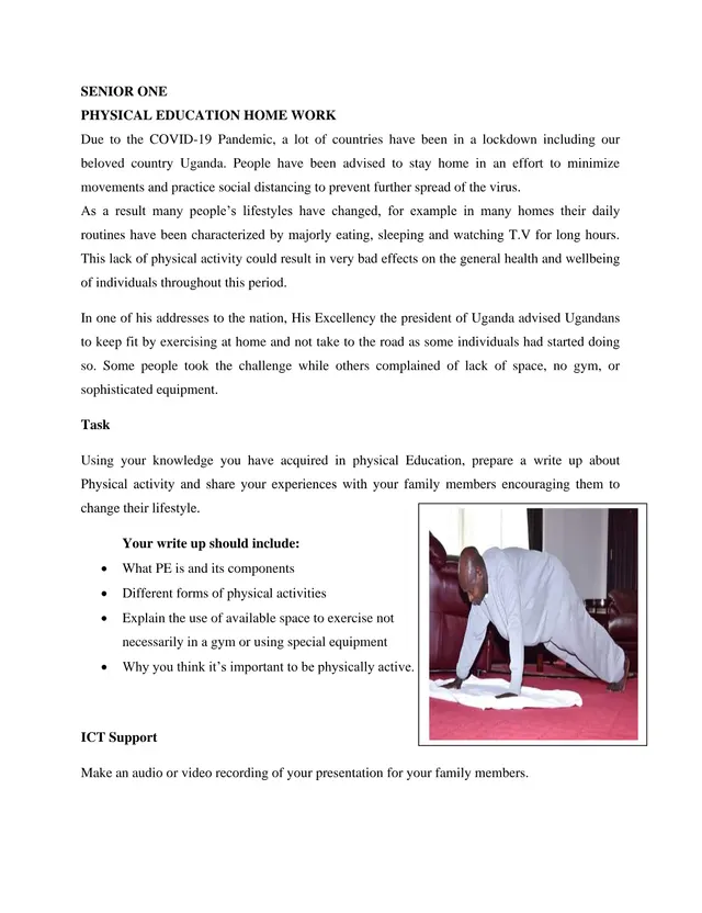 Cover of Senior 1 Physical Education Homework: Staying Active at Home During COVID-19 Lockdown (S1 Physical Education Activity)