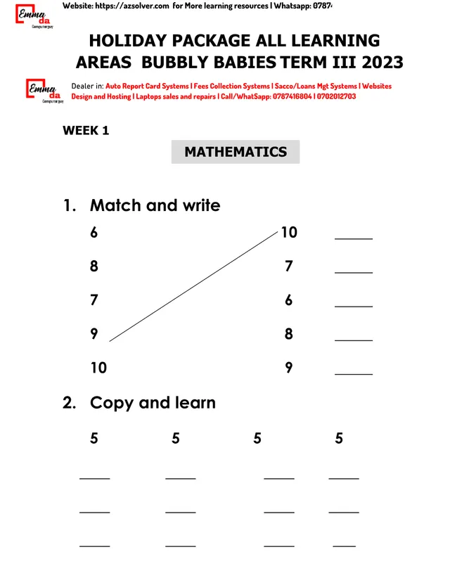 Cover of Baby Class Holiday Package Term III 2023 – All Learning Areas (Baby Mathematics Holiday Package)