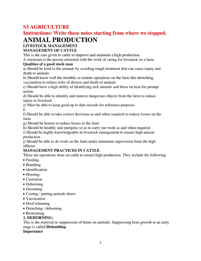 Cover of S3 Agriculture Notes: Livestock Management and Animal Breeding (S3 Agriculture Notes)