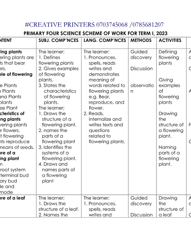 Cover of Primary Four Science Scheme of Work, Terms I–III, 2023 (P4 Science Scheme of Work)