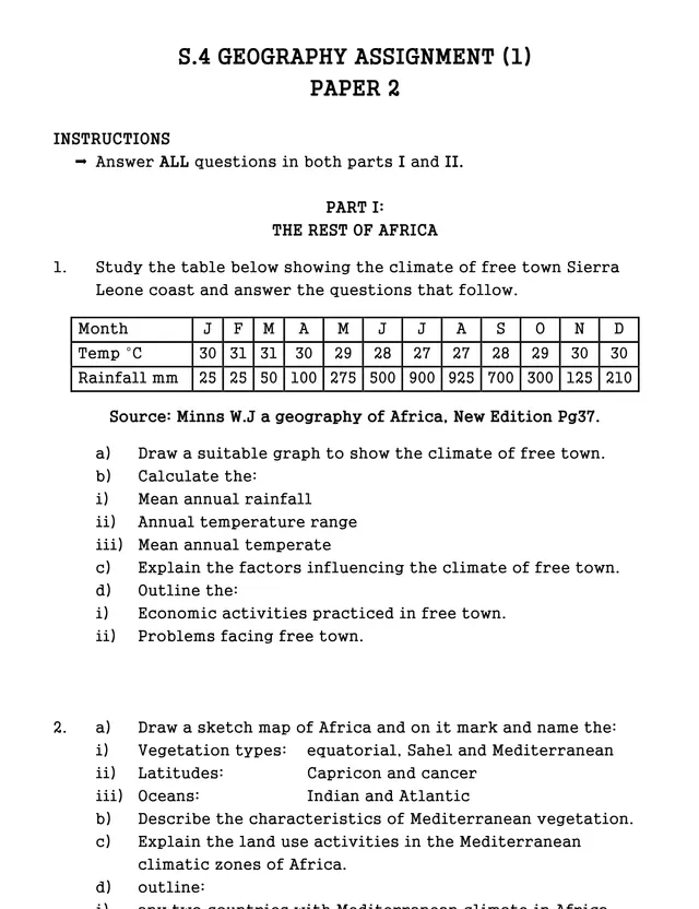 Cover of S4 Geography Paper 2 Assignment: Africa and Studies in Development (S4 Geography Past Paper)