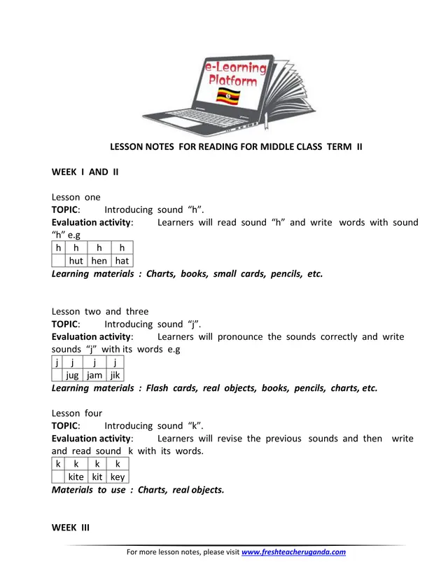 Cover of Middle Class Reading Lesson Notes for Term 2 (Middle Literacy Notes)