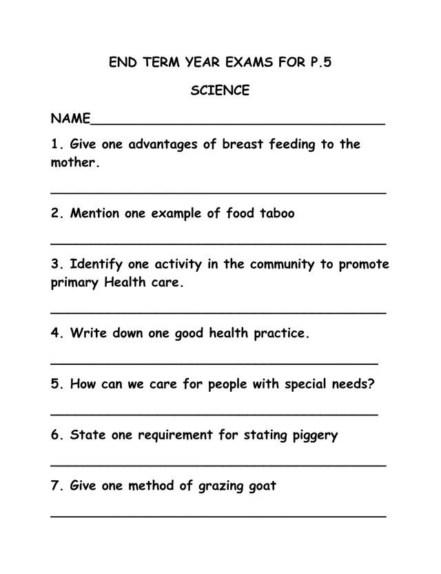 Cover of P5 Science End-of-Term Examination (P5 Science Past Paper)