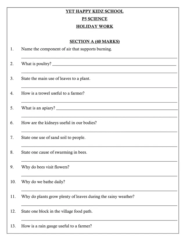 Cover of Yet Happy Kidz School P5 Science Holiday Work (End of Term 1, 2020) (P5 Science Past Paper)