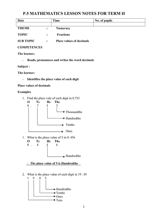 Cover of Primary 5 Mathematics Lesson Notes – Term II (P5 Mathematics Notes)
