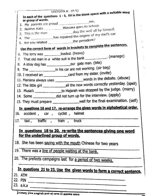 Cover of Jubra Primary Five English End of Year Examination 2022 (P5 English Past Paper)