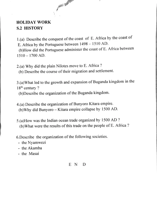 Cover of S.2 History Holiday Work: East African History Essay Questions (S2 History Holiday Package)