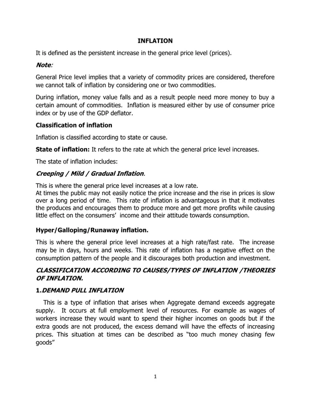 Cover of Senior 5 Economics Notes on Inflation (S5 Economics Notes)