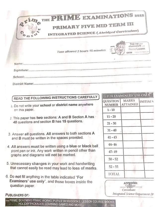 Cover of P5 Mid-Term III Integrated Science Examination (2022) (P5 Science Past Paper)