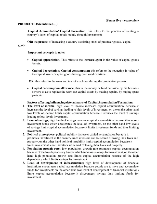 Cover of Production (continued): Capital Accumulation and Entrepreneurship – S5 Economics Notes (S5 Economics Notes)