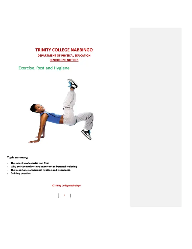 Cover of Senior 1 Physical Education: Exercise, Rest and Hygiene (S1 Physical Education Worksheet)