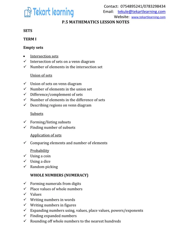 Cover of Primary 5 Mathematics Lesson Notes (P5 Mathematics Notes)