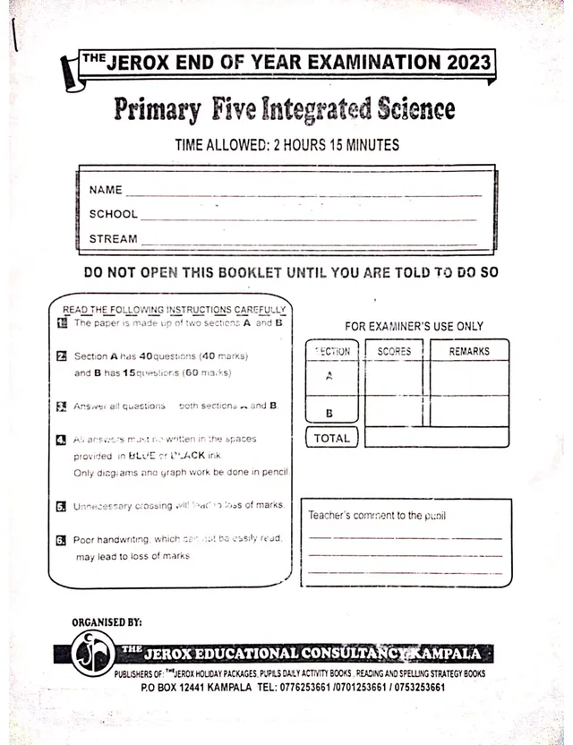 Cover of Primary 5 Integrated Science End of Year Exam 2023 (Term 3) with Answers (P5 Science Past Paper)