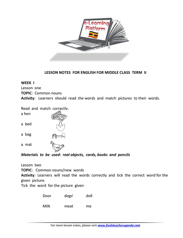 Cover of Middle Class English Lesson Notes for Term 2 (Middle English Notes)