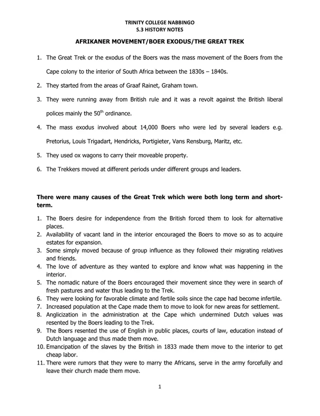 Cover of S3 History Notes: The Great Trek and the Battles of Vegkop and Blood River (S3 History Notes)