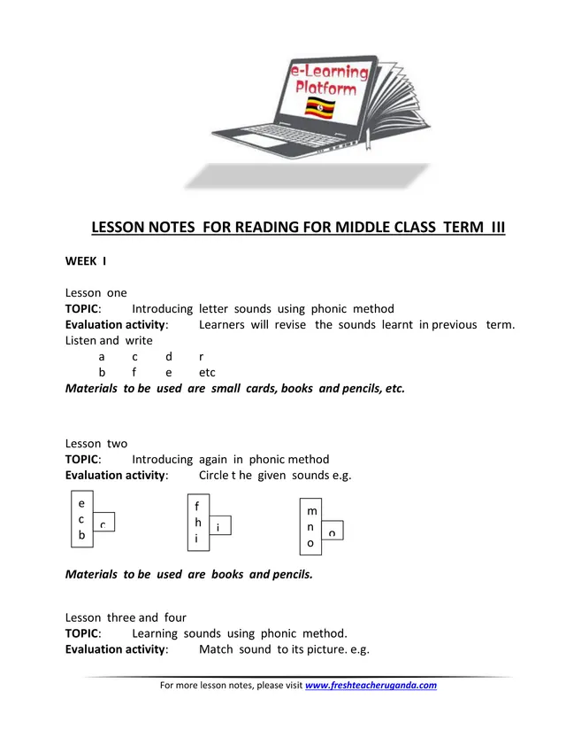 Cover of Middle Class Reading Lesson Notes – Term 3 (Middle Literacy Notes)