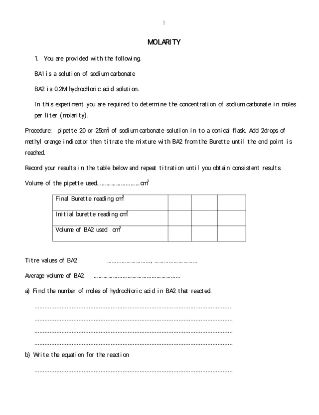 Cover of Molarity Questions: Acid–Base Titration Practicals (Chemistry Topical Questions)