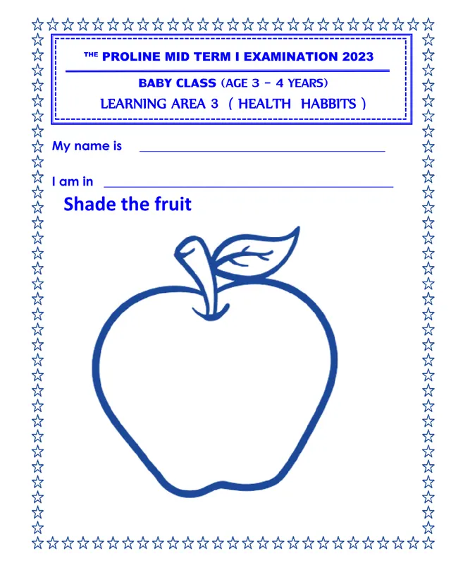 Cover of Baby Class Health Habits Mid Term I Examination 2023 (Baby Past Paper)