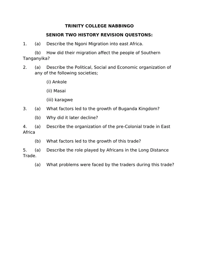 Cover of Senior Two History Revision Questions (S2 History Revision Material)