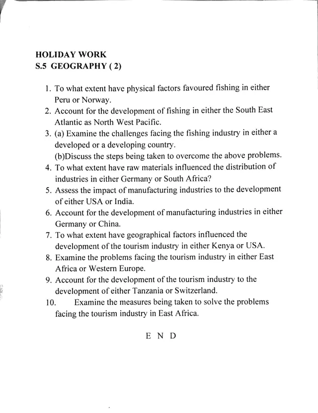 Cover of S5 Geography Paper 2 Holiday Work: Fishing, Manufacturing and Tourism (S5 Geography Revision Test)