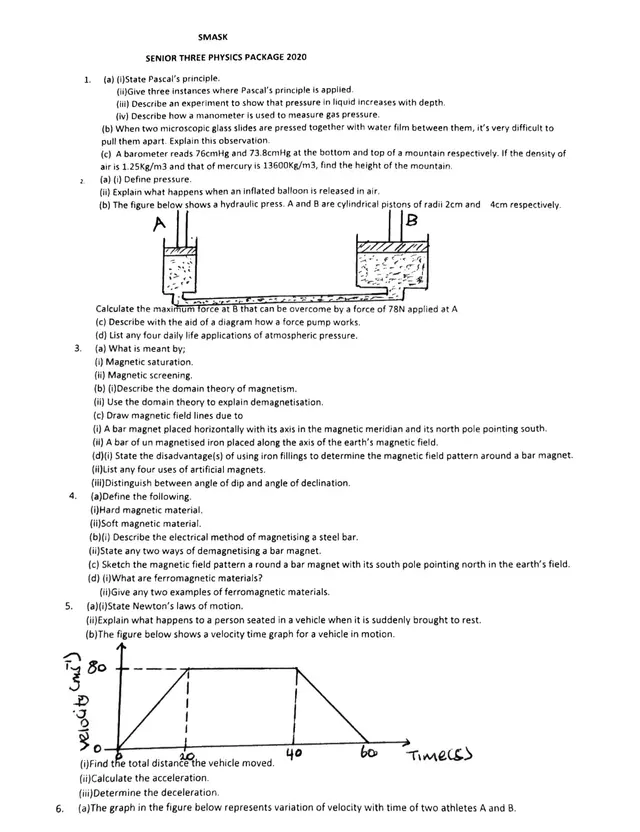 Cover of Senior Three Physics Revision Package 2020 – Pressure, Magnetism, Motion and Heat (S3 Physics Revision Test)
