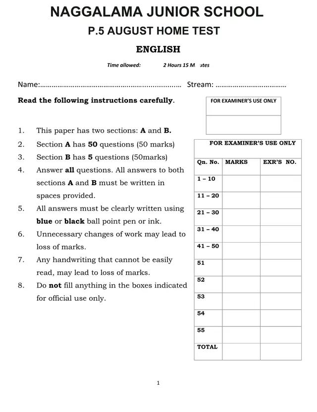 Cover of Primary 5 English Revision Test (2020): Grammar, Comprehension and Composition (P5 English Past Paper)