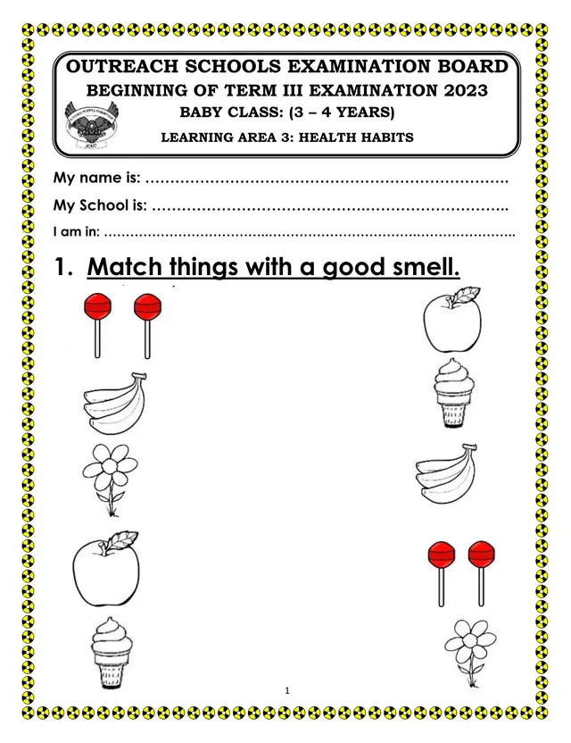 Cover of Baby Class Learning Area 3 Health Habits Beginning of Term III Exam 2023 (Baby Past Paper)
