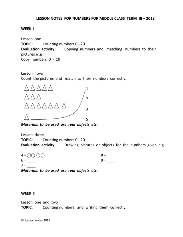 Cover of Middle Class Numbers Lesson Notes, Term III, 2018 (Baby Mathematics Notes)