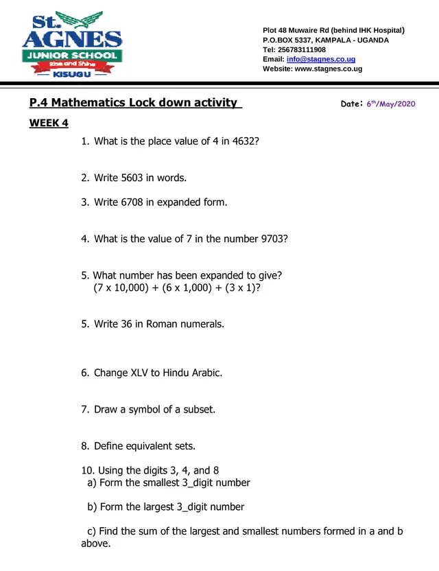 Cover of P.4 Mathematics Lockdown Activity, Week 4 (May 2020) (P4 Mathematics Past Paper)