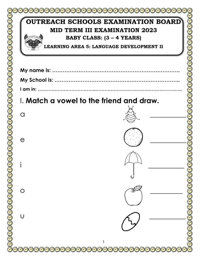 Cover of Baby Class Language Development II Mid Term III Exam 2023 (Baby Literacy Past Paper)