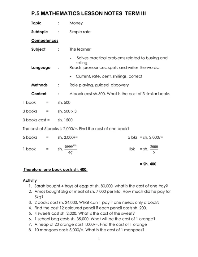 Cover of P5 Mathematics Lesson Notes, Term 3 (P5 Mathematics Notes)