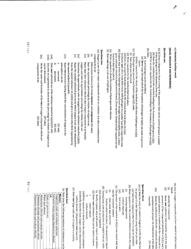 Cover of S2 Chemistry Holiday Work: Hydrogen, Oxygen, Air and Oxides (S2 Chemistry Holiday Package)