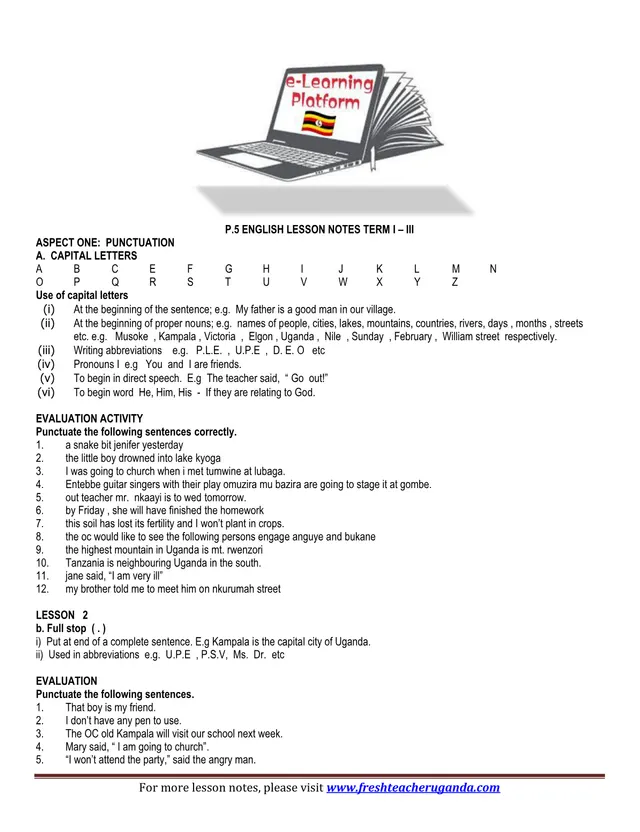 Cover of Primary 5 English Lesson Notes, Terms I–III (P5 English Notes)