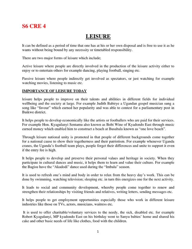 Cover of Leisure: S6 CRE Paper 4 Notes (S6 Religious Education Notes)