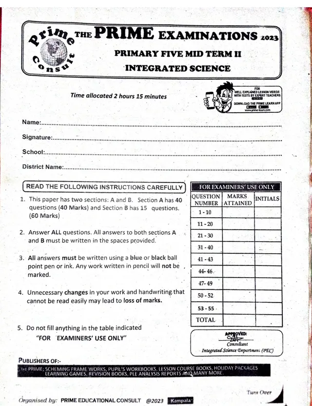 Cover of P5 Integrated Science Mid-Term II Examination and Marking Guide 2023 (P5 Science Past Paper)