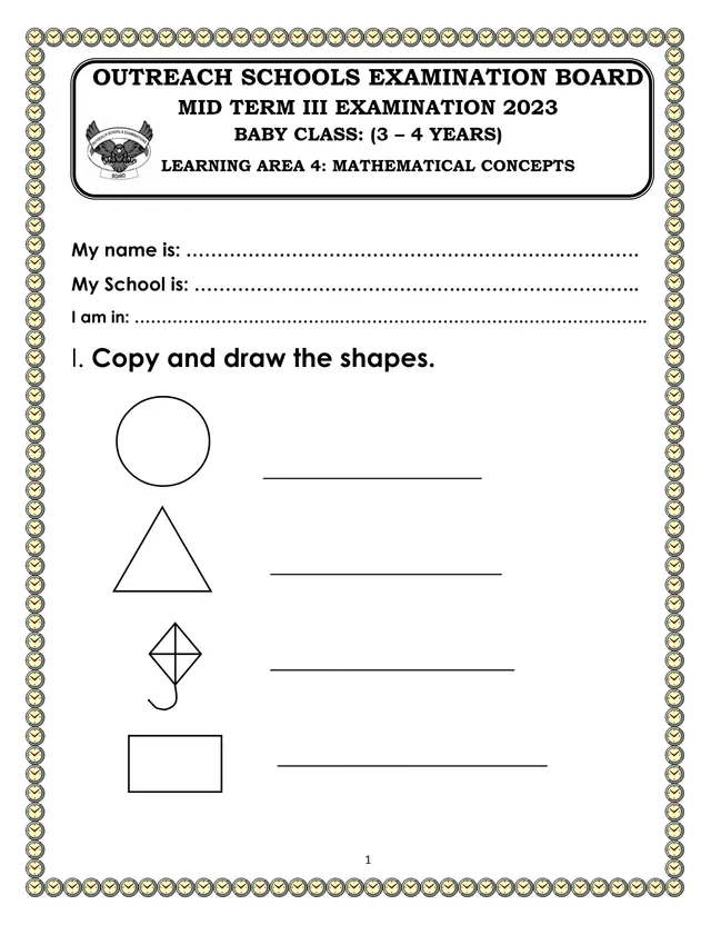 Cover of Baby Class Mathematical Concepts Mid Term III Examination 2023 (Baby Mathematics Past Paper)