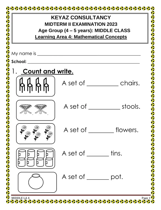 Cover of Middle Class Mathematical Concepts Mid-Term II Examination 2023 (Middle Mathematics Past Paper)