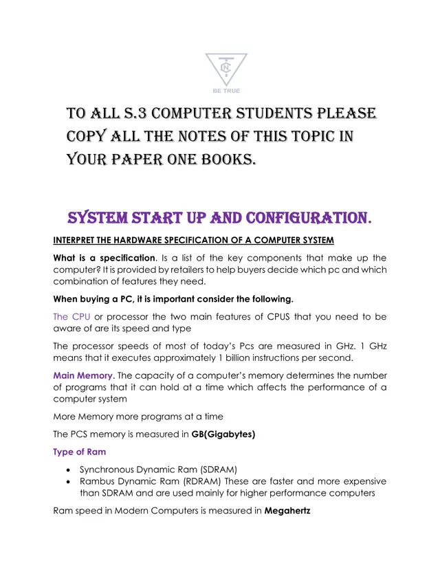 Cover of S3 Computer Studies Notes: System Start-up and Configuration (S3 Computer Studies Notes)