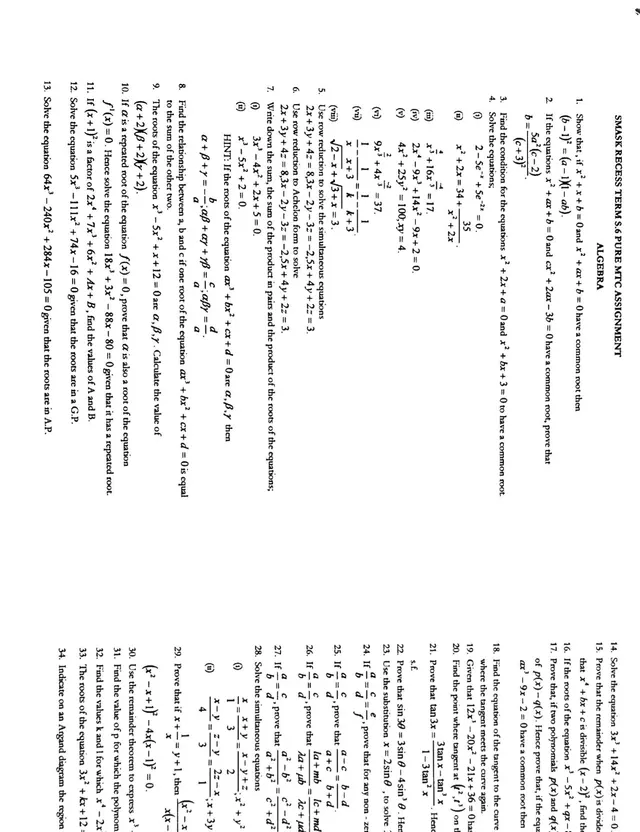 Cover of S.6 Pure Mathematics Recess Term Assignment: Algebra, Trigonometry and Analysis (S6 Mathematics Revision Test)