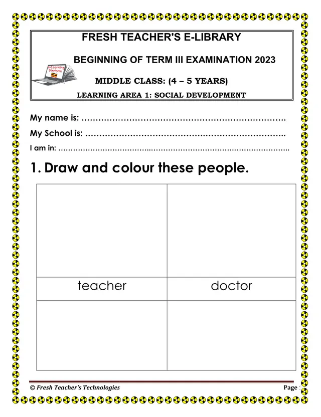 Cover of Middle Class Social Development (Learning Area 1) Beginning of Term III Exam 2023 (Middle Social Studies Past Paper)