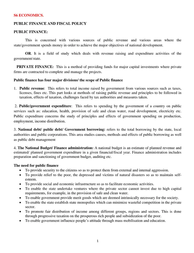 Cover of Public Finance and Fiscal Policy – S6 Economics Notes (S6 Economics Notes)