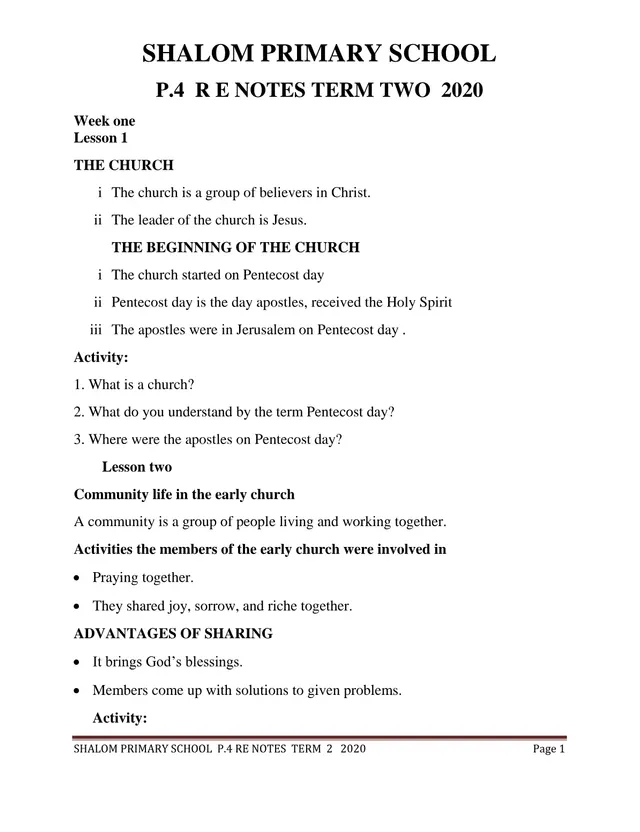 Cover of P4 Religious Education Notes, Term 2, 2020 (P4 Religious Education Notes)