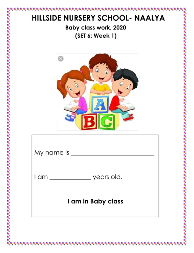 Cover of Baby Class Home Learning Work Set 6 – Numbers, Letters and Colouring (2020) (Baby Past Paper)