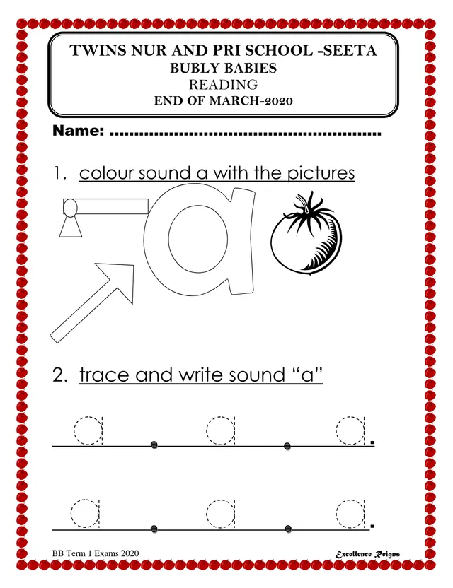 Cover of Baby Class End of March Term 1 Exams 2020 – All Learning Areas (Baby Literacy Holiday Package)