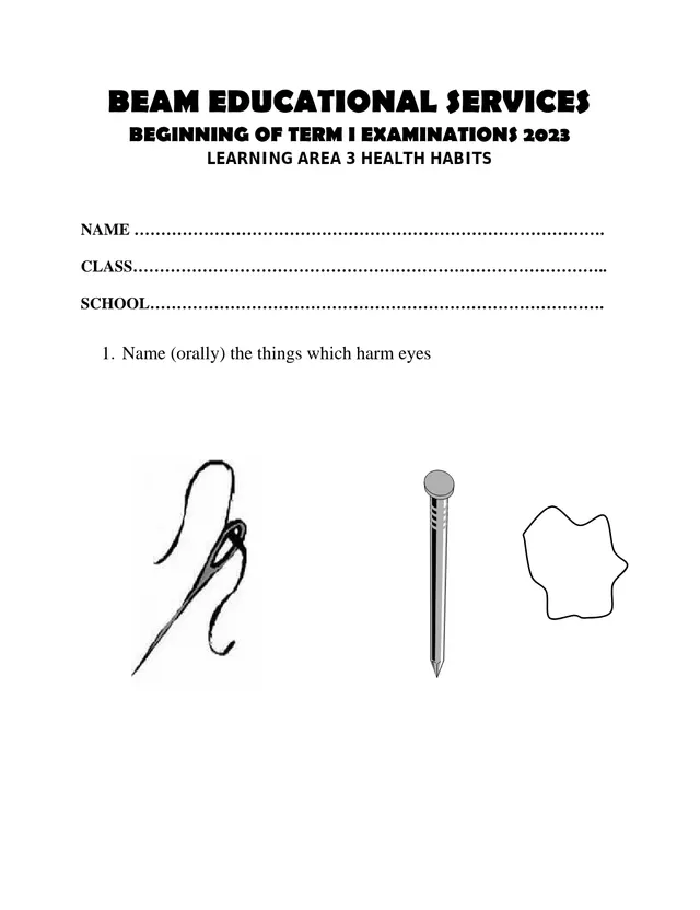 Cover of Health Habits Beginning of Term I Examination 2023 (Baby Past Paper)