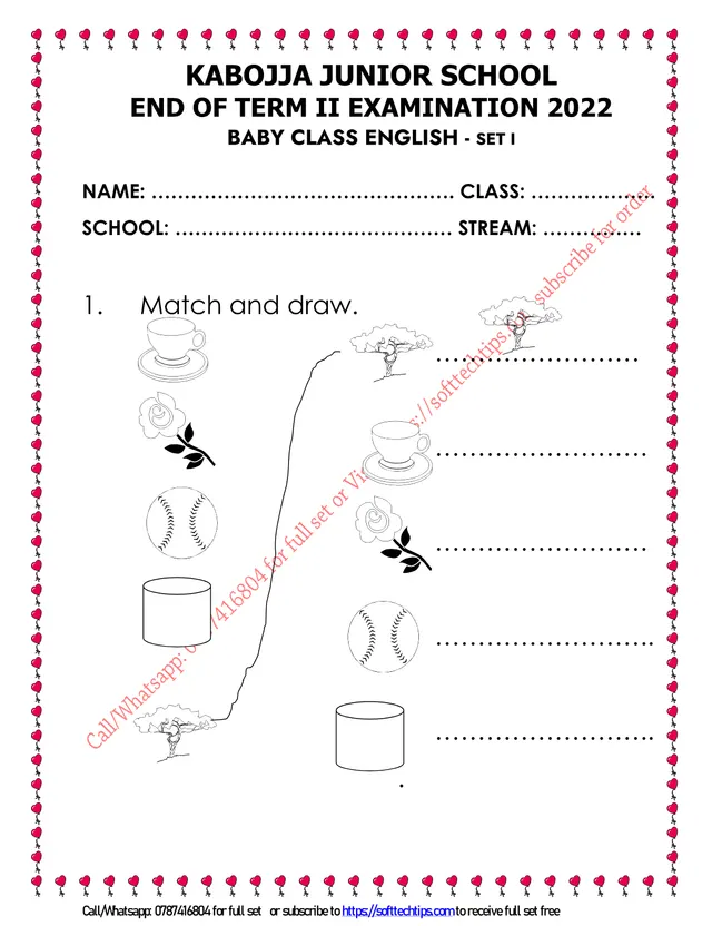 Cover of Baby Class English End of Term II Examination 2022 – Kabojja Junior School (Baby English Past Paper)