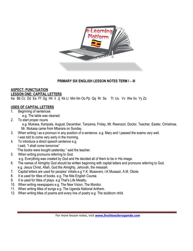 Cover of Primary Six English Lesson Notes, Terms I–III (P5 English Notes)