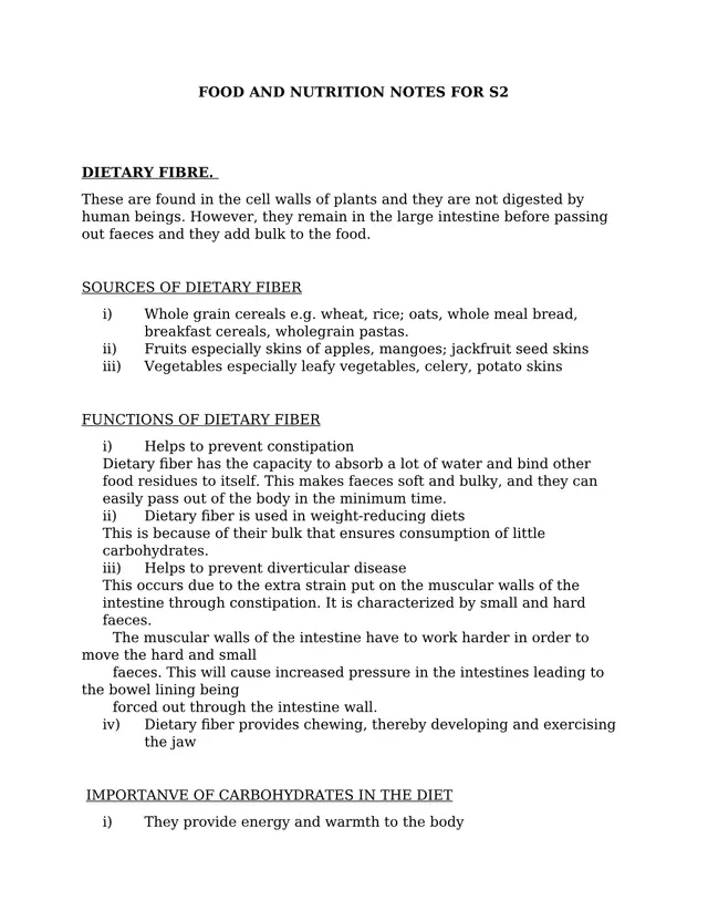 Cover of Senior 2 Food and Nutrition Notes: Dietary Fibre, Energy and Lipids (S2 Notes)