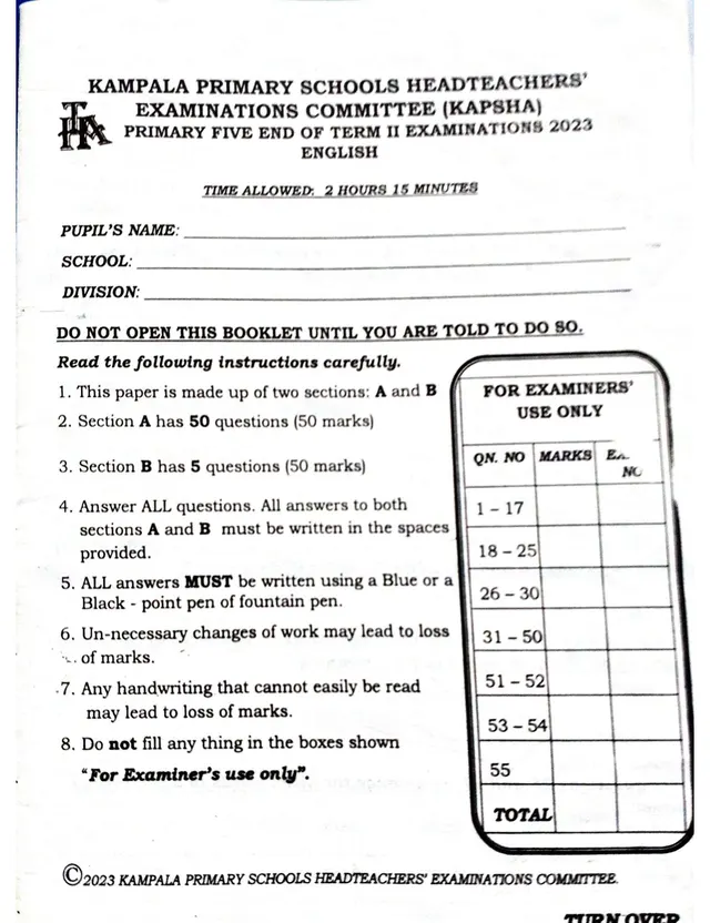 Cover of KAPSHA Primary 5 English End of Term II Examination (P5 English Past Paper)