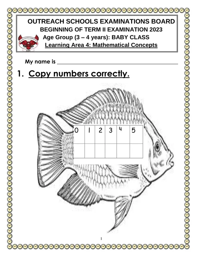 Cover of Baby Class Mathematical Concepts Exam – Beginning of Term II 2023 (Outreach) (Baby Mathematics Past Paper)